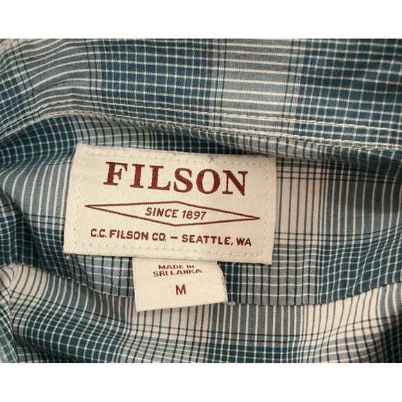 Filson Shirt Men’s M Teal Tan Feather Cloth Cotton Plaid Casual 200088229 - Picture 5 of 8